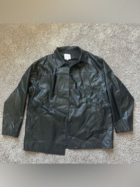 Le Lis Black Faux Leather Button-Front Jacket